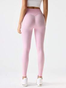 Loungeista 1件装女士纯色塑身瑜伽健身跑步网球训练户外裤，春夏女士运动套装，女士高腰塑身收腰打底裤，女士紧身打底裤，塑形瘦腰 - 粉色 - 查看 2