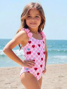 Emery Rose Kids Emery Rose Kids 女童条纹蝴蝶结花卉连体泳衣 - 粉色 - 查看 2