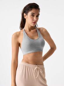Loungeista 1 Stück Damen Racerback Sport-BH, bequeme Fitness Yoga Activewear für den Sommer - Grau - Übersicht 4