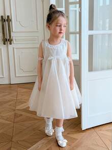 DAZY 女童圆领无袖网纱可爱公主裙，秋季装扮 - 杏色 - 查看 5