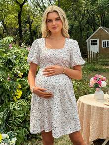 SHEIN Maternity Tie-Front Backless Printed Dress For Summer - Multicolor - View 3