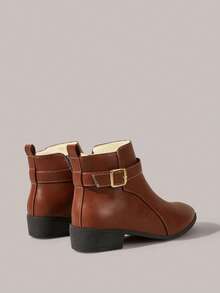 Styleloop Giày bốt cổ ngắn nữ thiết kế khóa cài, kiểu dáng thường ngày, đa năng, gót chunky. - Màu Đỏ Sâu - Xem 5