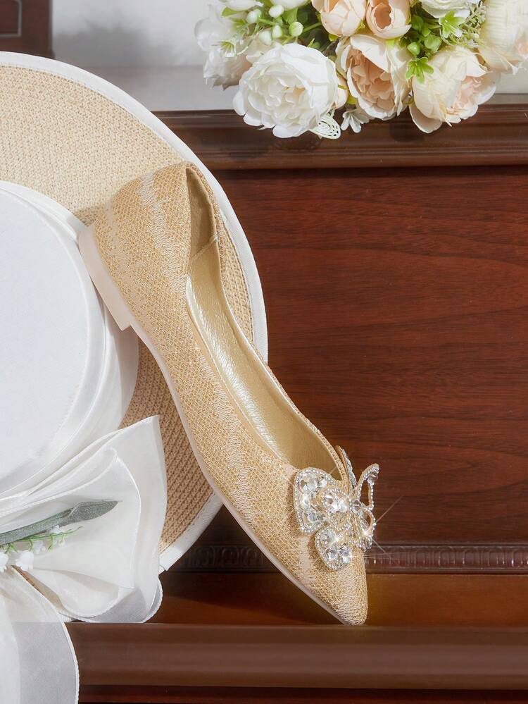 CUCCOO HITCHD New Rhinestone Bow Knot Pointed Toe Flats, Elegant Fashion Comfortable Versatile Charming Black Shoes Wedding Shoes