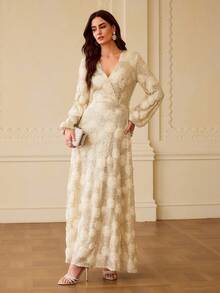 ZEYLAH Women's New Arrival Heavy Beaded Embroidered Fabric Luxury Professional Elegant Long Dress - Apricot - View 1