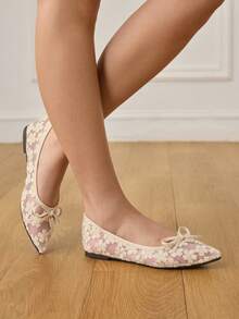 CUCCOO HITCHD Zapatos de ballet con punta puntiaguda, malla transpirable y lazo. Zapatos elegantes y versátiles de color beige con diseño slip-on para dama - Beis - Ver 5