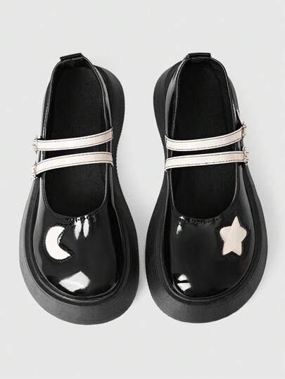 ROMWE Kawaii Zapatos planos tipo mocasín con correa tipo Mary Jane en color blanco, adecuados para faldas, estudiantes adolescentes y mujeres, con plataforma y cuña