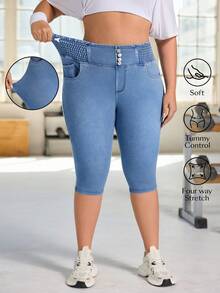 Flexra Quần jean lửng dáng ôm thể thao nhẹ, thoải mái dành cho nữ cỡ lớn. - Rửa trung bình - Xem 1