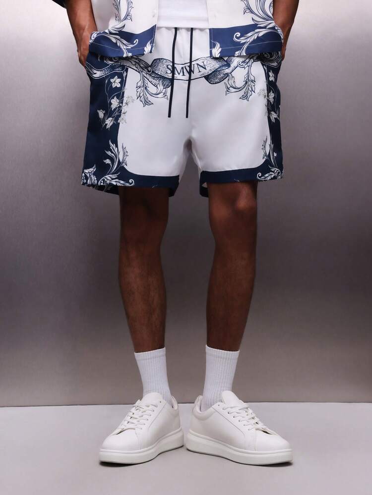 PLAYBOY X SUMWON Baroque Print Drawstring Shorts With Ornate Motifs