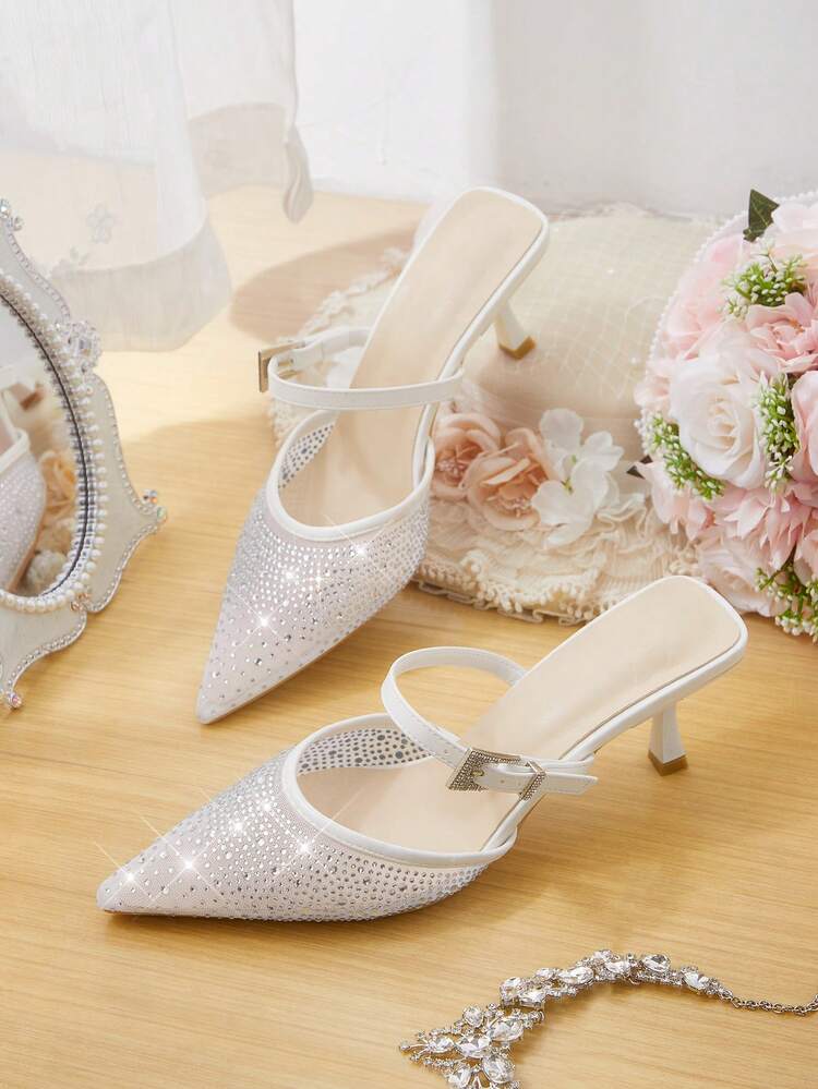 CUCCOO HITCHD Women's Fashion Casual Pointed Toe Mule Shoes, Mesh Patchwork High Heel Sandals, Lightweight High Heel Slippers For Wedding, Party, Banquet, Height Increasing Elegant Shoes Wedding Shoes