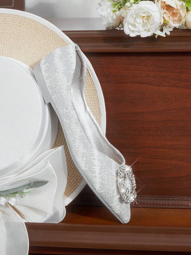 CUCCOO HITCHD New Rhinestone Bow Knot Pointed Toe Flats, Elegant Fashion Comfortable Versatile Charming Black Shoes Wedding Shoes Spring Shoes Bride Shoes