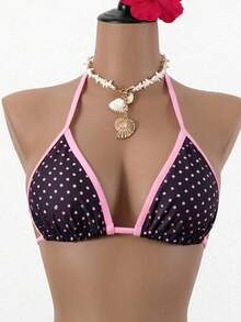 Bonvoyette 2026 Spring/Summer Springbreak Women Beachwear 2pcs Set, Spaghetti Strap Polka Dot Print Top And Ruffle Trim Contrast Color Bikini Bottoms, Beach Vacation Bikini Set Polka Dot Bathing Suit - Multicolor - View 5