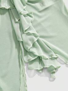 ROMWE Fairycore 夏季度假海滩海洋贝壳装饰不对称下摆露背上衣 - 綠色 - 查看 4