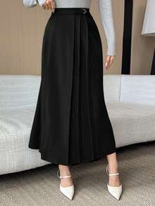 DAZY Women's Solid Color Pleated Casual Versatile Date/Travel Mini Skirt Summer - Black - View 5