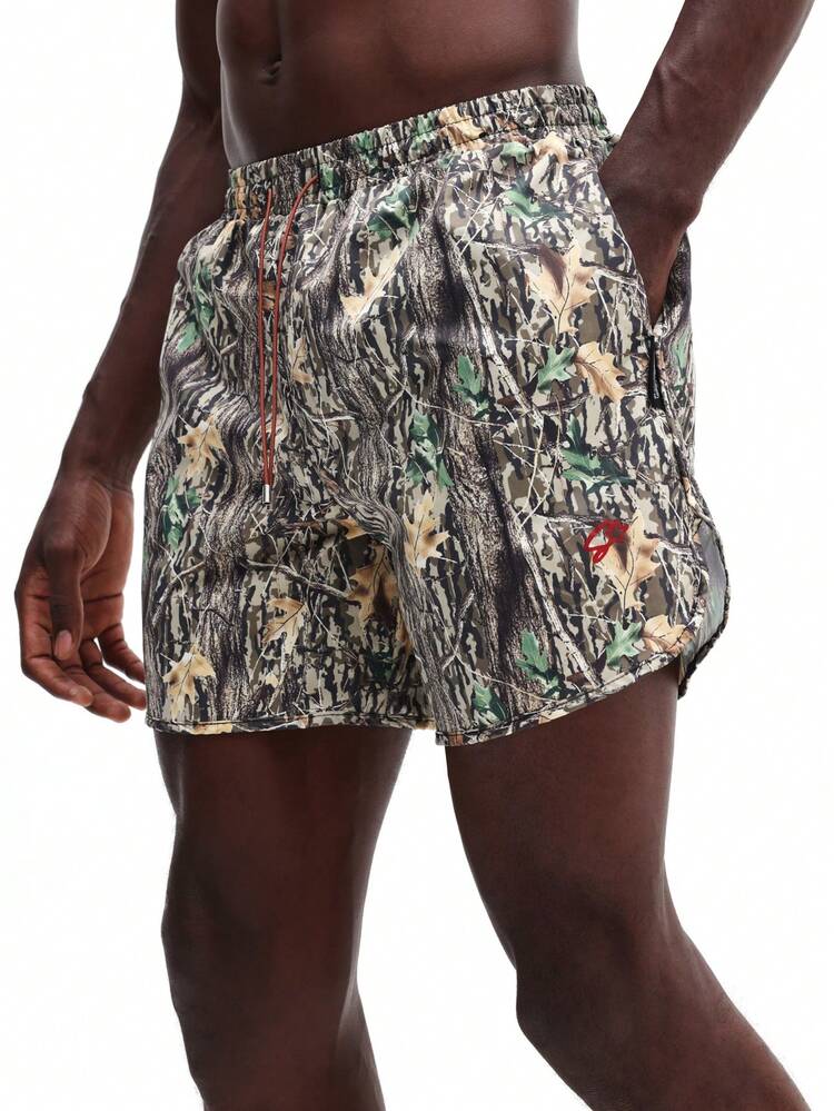 Men's Camouflage Board Shorts Quick Dry Swimming Trunks Beach Vacation Outdoor Summer Drawstring Swimwear Nylon Shorts
