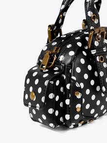 Viva Strut 女士黑白波点手提包，时尚、个性、简约、百搭、街头风，适合甜美酷女孩、辣妹、Y2K、复古、铆钉、经典、青少年、约会、日常、购物、下午茶等场合。 - 黑與白 - 查看 6