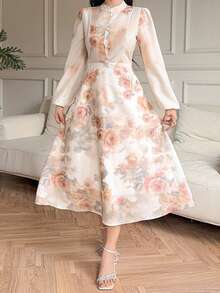 DAZY Women's Elegant Floral Print Long Dress, Summer - Pink - View 4