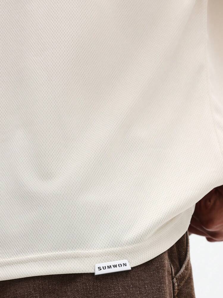 Men's Beige Crew Neck Short Sleeve Airtex T-Shirt Regular Fit Casual Everyday Wardrobe Essential Summer Top Neutral Tone Basic Tee