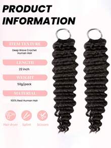 Deep Wave Crochet Human Hair Extension Lightweight Knotless Boho Braids Feather Crochet Hair In 100% Remy Human Hair Pre Separated Invisible Knot With String Micro Pre Looped Crochet Human Hair Deep Wave Extensions - Natural Black - View 4