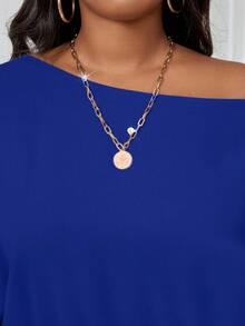 SHEIN Lady 秋冬季优雅复古工作休闲香槟色编织露肩舞会礼服主教袖露背新款大码连体裤 - 寶藍色 - 查看 8