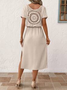 SHEIN Clasi 女士休闲舒适春夏中长连衣裙，优雅度假装 - 杏色 - 查看 2