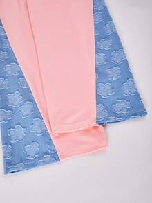 2pcs/Set Tween Girls Pink Summer Cute School Casual Short Sleeve T-Shirt And Sports Pants Set,Patchwork Jacquard Fabric With Laser Heat Transfer Bow - Pink - View 3
