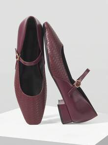 Mnmlis Women's Versatile Commuter Buckle Flat Shoes - Burgundy - View 6