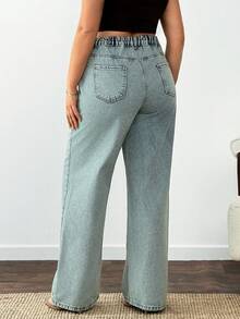 SHEIN 100% Cotton Plus High Waist Casual Straight Jean - Medium Wash - View 2