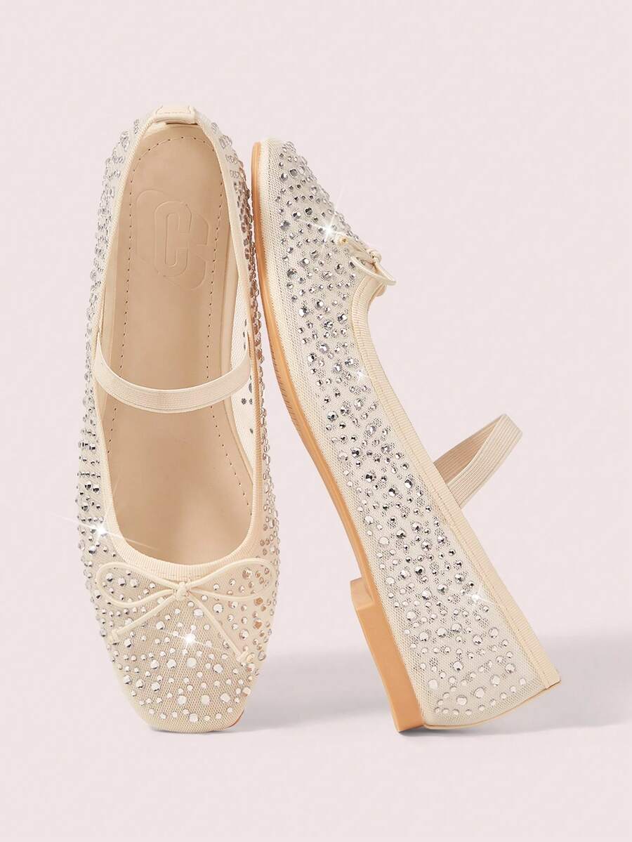 CUCCOO DOLLMOD 女士鞋履 春夏时尚 米色全菱格网纱小蝴蝶结松紧带女士平底鞋 优雅舒适透气可爱甜美玛丽珍平底鞋 - 米白色1 - 查看 1