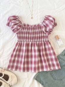 SHEIN 女童休閒修身短袖短版領口上衣 - 紅白色 - 查看 2