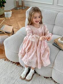 DAZY Đầm bé gái in hoa, xếp bèo, cổ tròn, kiểu dáng thường ngày, thích hợp đi nghỉ mát, mặc mùa hè. - Hồng - Xem 1