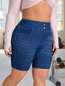 Flexra Plus Size Women's Casual Skinny Denim Shorts, Summer - Dark Wash - View 6