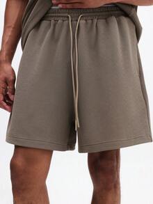 SUMWON Besticktes Poloshirt und Shorts Set mit Viertelreißverschluss und Tunnelzug in der Taille für lässigen Sommertragen - Khaki - Übersicht 7