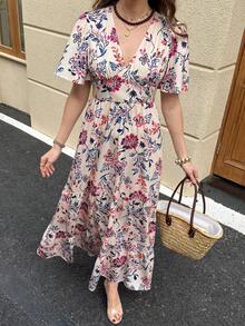 Solivie Women's V-Neck Floral Print Ruched Casual Vacation Date Dress - Multicolor - View 4