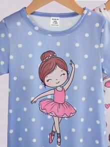 2 Stücke/Set Baby Mädchen Cartoon Ballett Muster Kurzarm Lang Pyjama Kleid Loungewear, Frühling und Sommer Rosa süßer Mädchenstil, niedlich und bequem 2026 neue Urlaubsatmosphäre, entspannt und komfortabel Mädchen Outfit Set Mädchen Baby Mädchen Bekleidung - Verschiedenfarbig - Übersicht 3