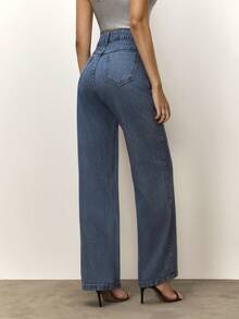 Daynim Calça Jeans Feminina Com Pedraria Strass Lavagem Média sem taxa de importação - Lavagem clara - Visão 2