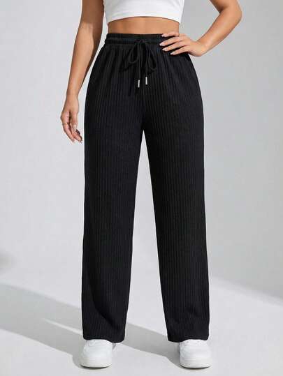 Pantalón de pierna ancha para mujer, casual y elegante, tela de algodón y poliéster, sin bolsillos, ajuste de cintura natural con resorte y cordón. Fresco y cómodo, ideal para el uso diario en temporadas de primavera, verano e inicios de otoño.