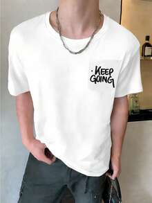 Manfinity Dauomo Men's Casual T-Shirt, Round Neck Letter Print Pocket Design, Minimalist Loose Fit T-Shirt, Fashion For Men, Summer - Multicolor - View 5