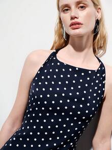 Aveloria Modichic 撞色波点扭结腰带简约中长连衣裙，优雅通勤法式复古百搭无袖女装 - 彩色 - 查看 5