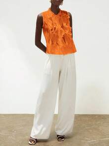 Aveloria Modichic Áo không tay kiểu Pháp thanh lịch, lãng mạn, đa năng dành cho nữ, màu trắng, chất liệu voan mỏng, có họa tiết nhăn, cổ áo xếp tầng nhiều lớp. - trái cam - Xem 4