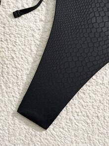 Swim SXY 2件套性感黑色动物纹细肩带露背三角比基尼泳衣，适合春夏海滩穿着 - 黑色 - 查看 9