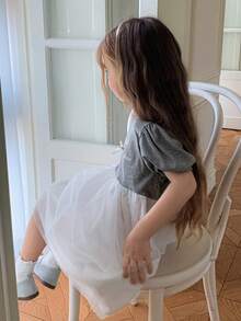 DAZY Girls Toddler Round Neck Bubble Short Sleeve Dress, Fall - Grey - View 4