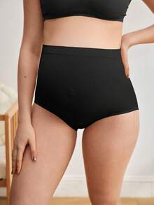 Black Seamless High Waist Maternity Underwear, High Elasticity, Elegant, Soft, Non-Restrictive, Simple And Comfortable Everyday Wear - Black - View 4