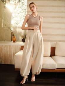 Anewsta Women's Elegant Modern All-Match Versatile Layering Khaki Knit Tank Top - Khaki - View 10