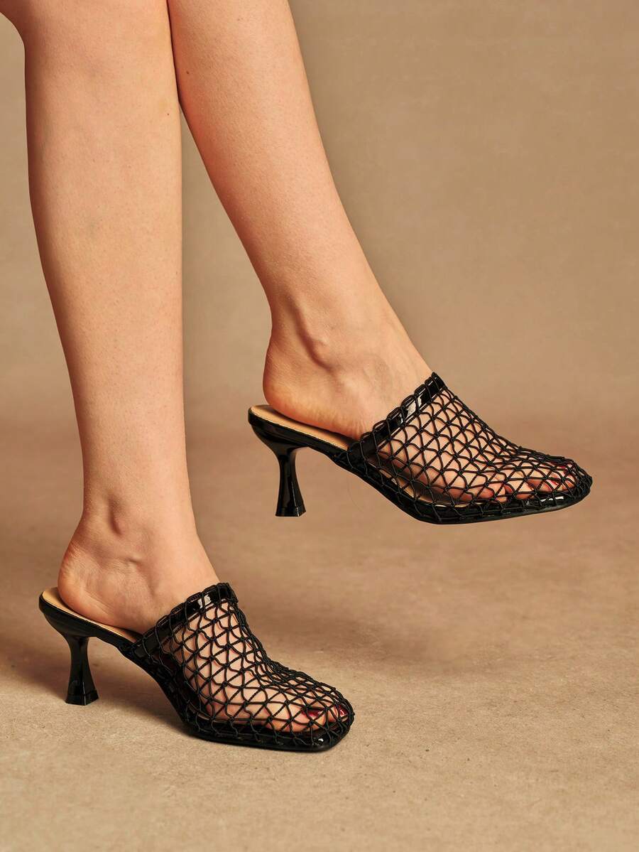 Rosivie Women's Fashionable Hollow-Out High Heel Sandals, Summer - Black - View 1