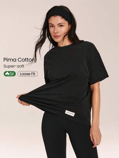 GLOWMODE Pima Cotton Ultra-Soft Breathable Lightweight Stretchy Relaxed Fit Acid Wash Crewneck Tee Daily Casual Street Wear