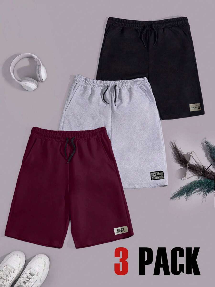 EURMUSE Men 3pcs Pack Drawstring Label Detailed Regular Shorts - Multicolor - View 1