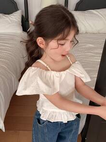 DAZY Young Girl Plain Ruched Hem Casual Versatile Daily Wear Camisole Shirt - White - View 3