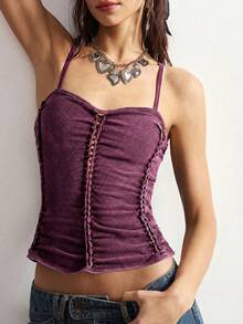 Bohemela 女士纯色针织修身吊带背心 - 淺灰紫 - 查看 6