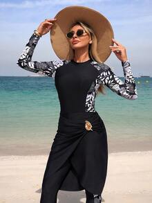 Swim Mulvari Bộ đồ bơi Burkini thanh lịch cho kỳ nghỉ hè trên bãi biển, kèm váy che ngoài. - màu đen - Xem 1