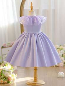 SHEIN Young Girl Woven Solid Color Ruffle Floral Casual Dress - Purple - View 9